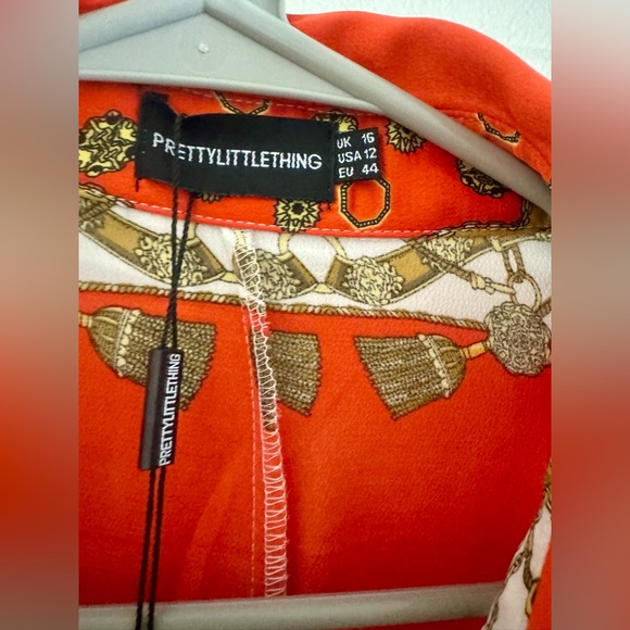 NWT Pretty Little Things Women’s Orange Long Sleeve Button Up Dress US Size 12 - Picture 6 of 9